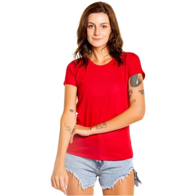 Camiseta Babylook Lisa Básica Estilosa Algodão Vermelha