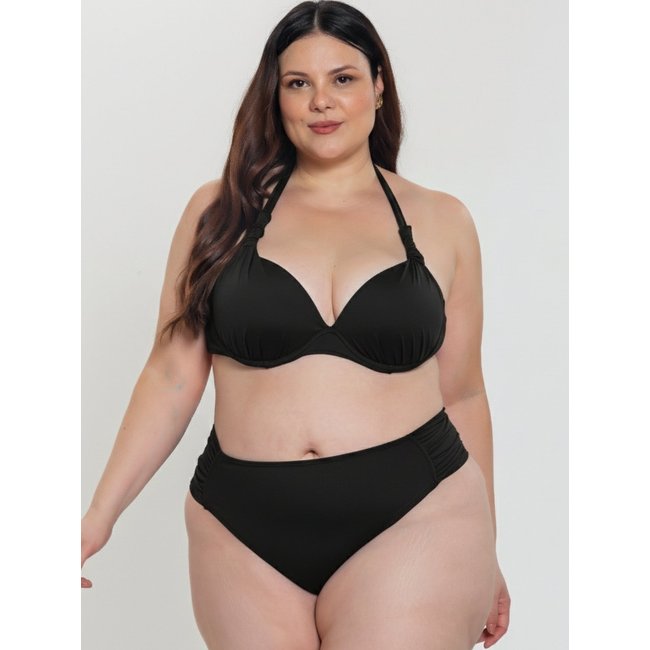 Biquini Plus Size Orla da Praia com Bojo Meia Taça e Calcinha Drapeada Preto