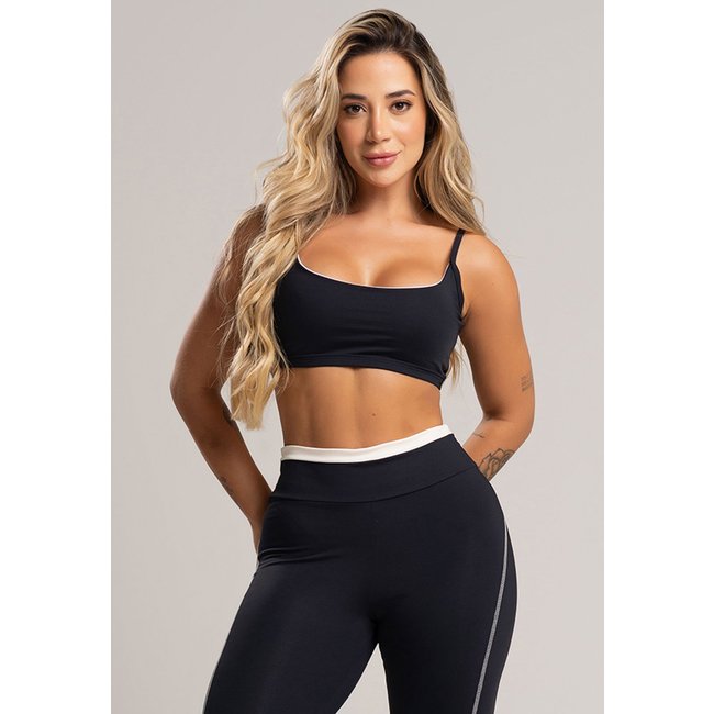 Top Fitness MVB Modas Cropped Alcinha Costas Abertas Feminino Academia Poliamida Preto