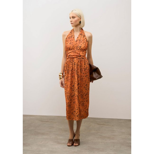 Vestido Iódice Solto Um Ombro Só Sem Manga Midi Laranja