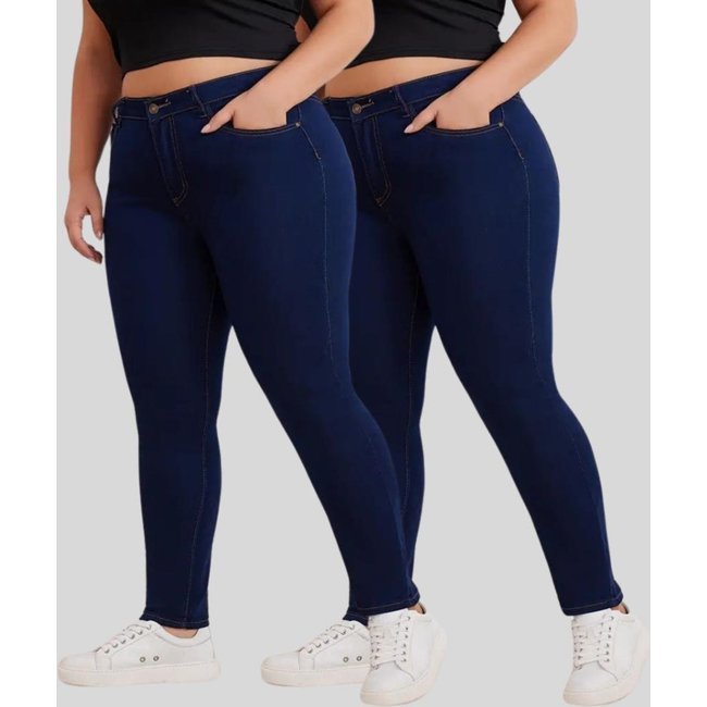 Kit 2 Calça Jeans Plus Size Feminina Skinny Com Elastano e Empina Bumbum Lavagem Escura