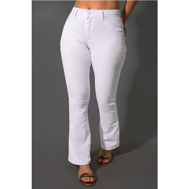 Calça Flare Petit Sarja Branca Feminina Elastano Anticorpus
