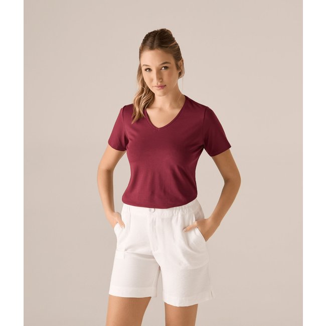 Blusa Makenji Pima Decote V Feminina Bordo