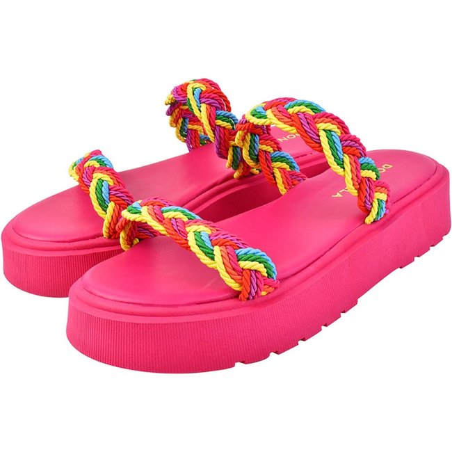 Sandália Feminina Chinelo Plataforma Donatella Shoes Corda Colorida Duas Tiras Pink