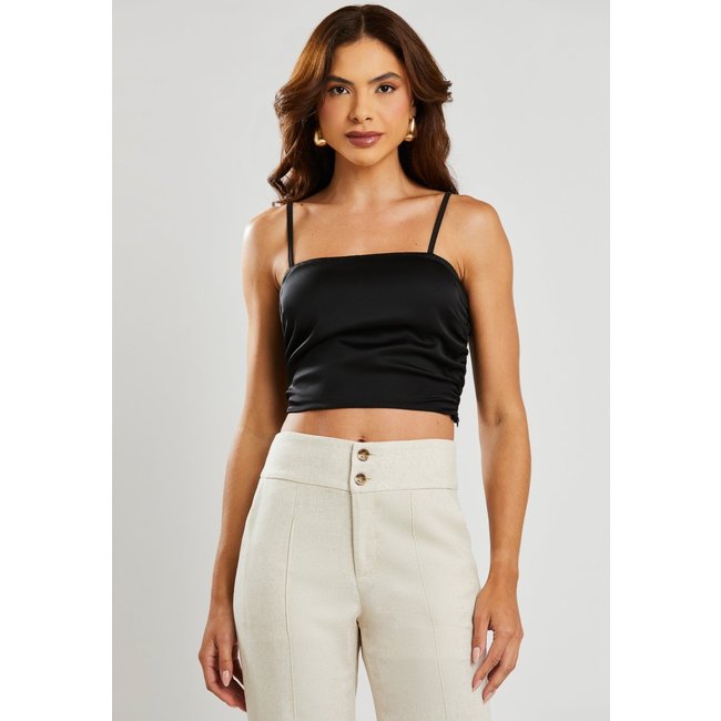 Top Cropped Alcinha Franzido nas Laterais Miss Joy 7398 Preto
