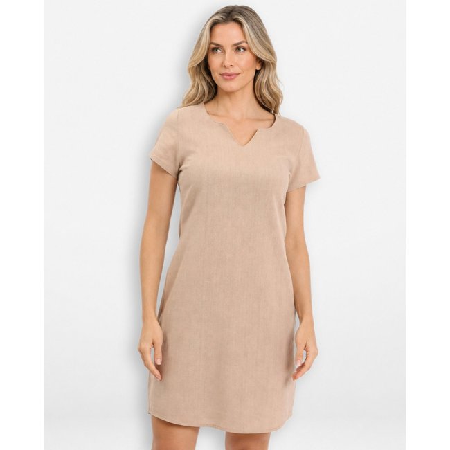 Vestido Curto de Linho com Decote em V Marrom