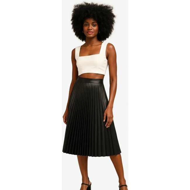 Saia Plissada D Bell Outlet Fashion Canelada Preto