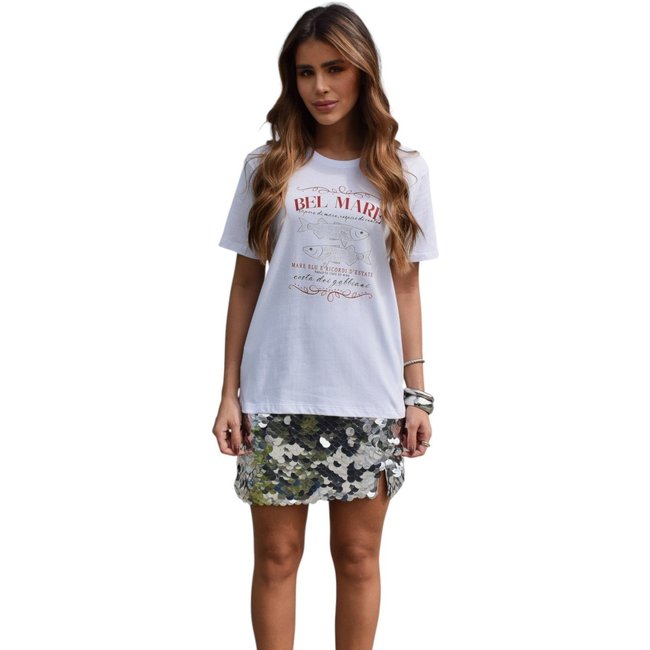 Camiseta Feminina Cianitas Branca Estampa Sardines Bel Mare