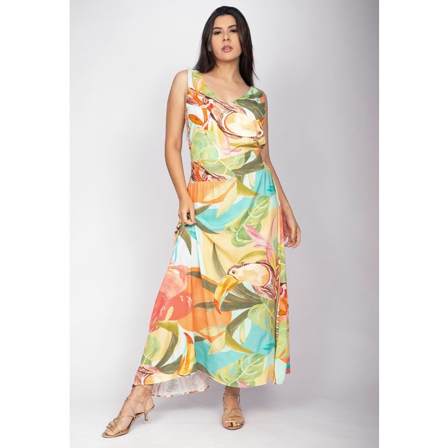 Vestido Midi Amazônia Vital Plano Estampa Samba das Cores