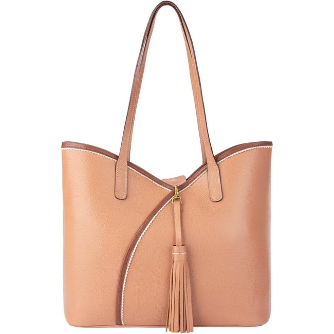Bolsa Andrea Vinci Grande De Couro Liso Rachel - Bege/Whisky