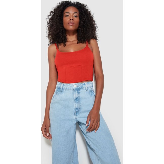 Blusa Cropped Feminina Decote Redondo Em Malha Algodão - ENFIM