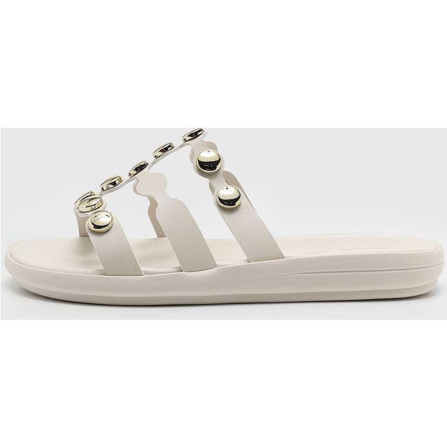 Rasteira Moleca Tiras Onduladas Metalizadas Off-White