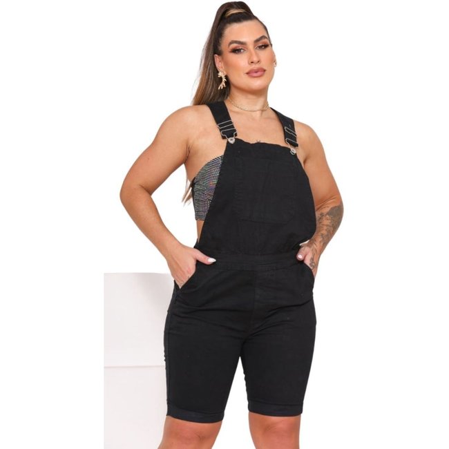 Macacão Jardineira Feminino Casual Preto