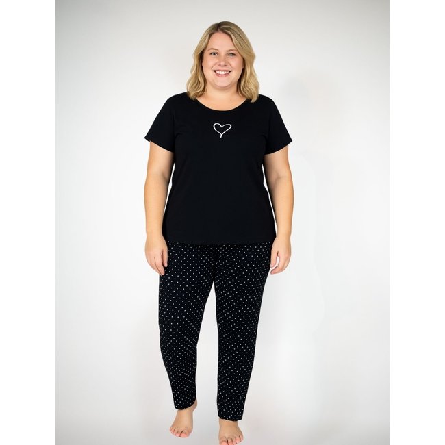 Pijama Algodão Plus Size Manga Curta com Calça Carol – Preto Coração