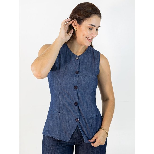Blusa Feminina Alongada Jeans Soft Botões Anticorpus