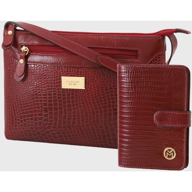 Kit Bolsa e Carteira de Couro Mariart 2193MRT + 237MRT Vermelha