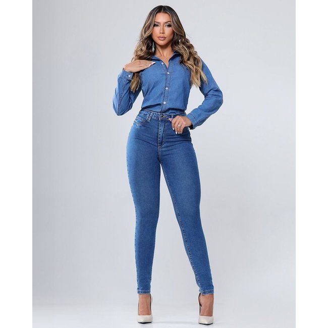 Calça Jeans Skinny Hot Feminina Cintura Alta 00510 Média Consciência