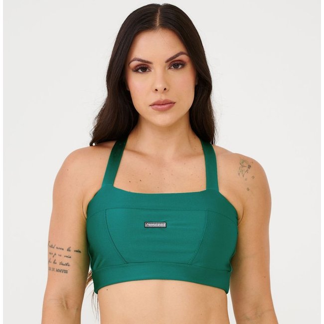 Top Faixa Com Recortes Verde Jaguar Platinado Com Bojo Donna Carioca