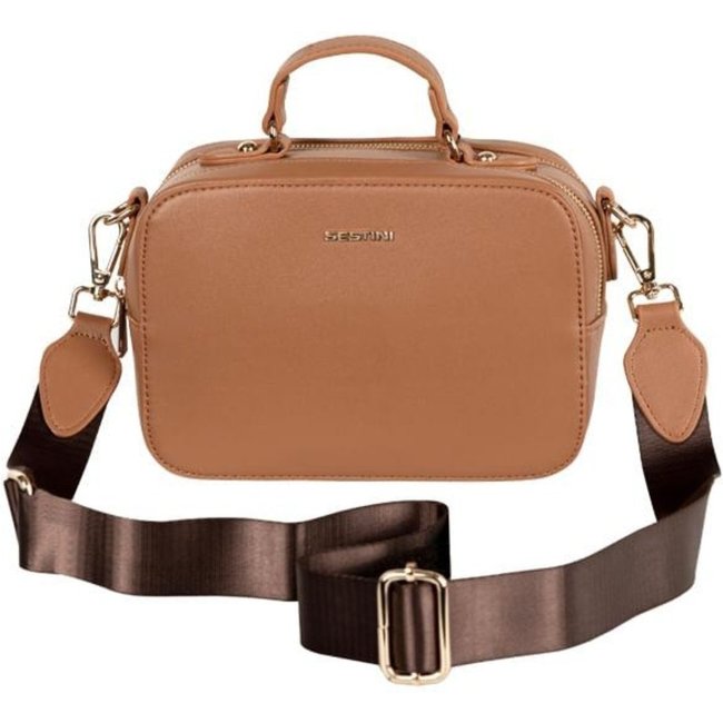 Infantil - Bolsa Transversal Pequena 2 Compartimentos Sestini Monograma Marrom - Caramelo Marrom