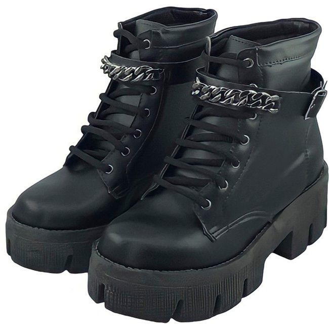 Coturno Feminino Bota Corrente CM Calçados Confortável Macio Plataforma Tratorado Preto