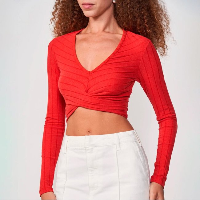 Blusa Cropped Colcci Canelada In25 Vermelho Feminino