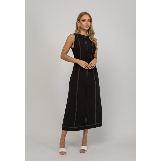 Vestido De Alfaiataria Midi Com Costura Contrastantes Salvatore Preto