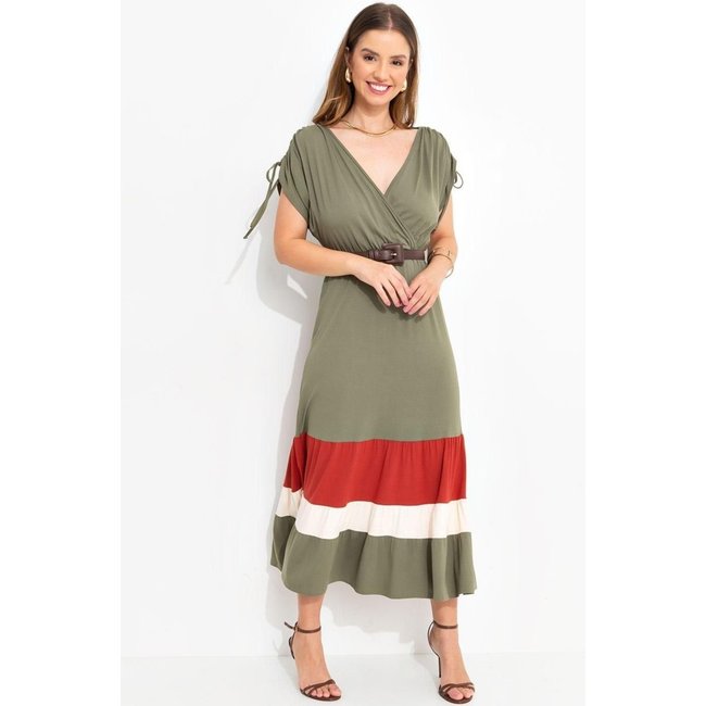 Vestido Verde Oliva Com Recortes Quintess