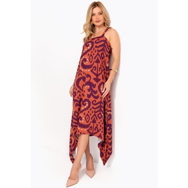 Vestido Em Malha De Viscose Abstrato Laranja Quintess