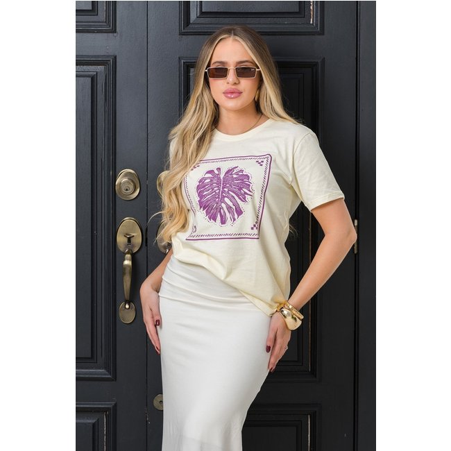 Camiseta Feminina Cianitas Amarela Estampa Costela de Adão