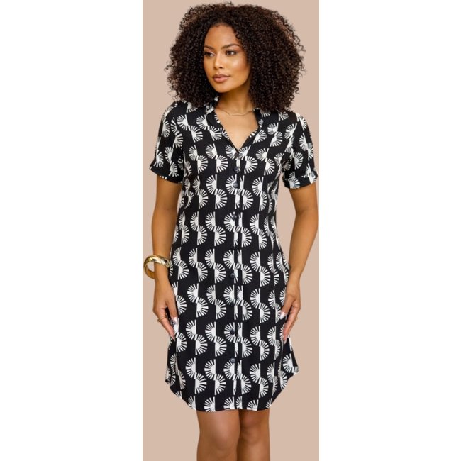Chemise Aberta Ícone Fashion Manga Curta Estampa Geométrica Eclipse Lunar