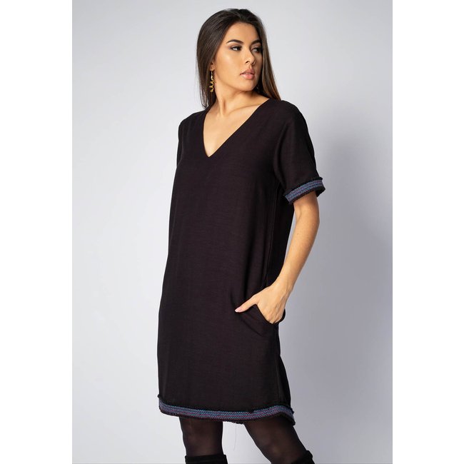 Vestido Amazonia Vital Chemise Curto Viscose Jabuti com Bolso Preto com Detalhe na Barra