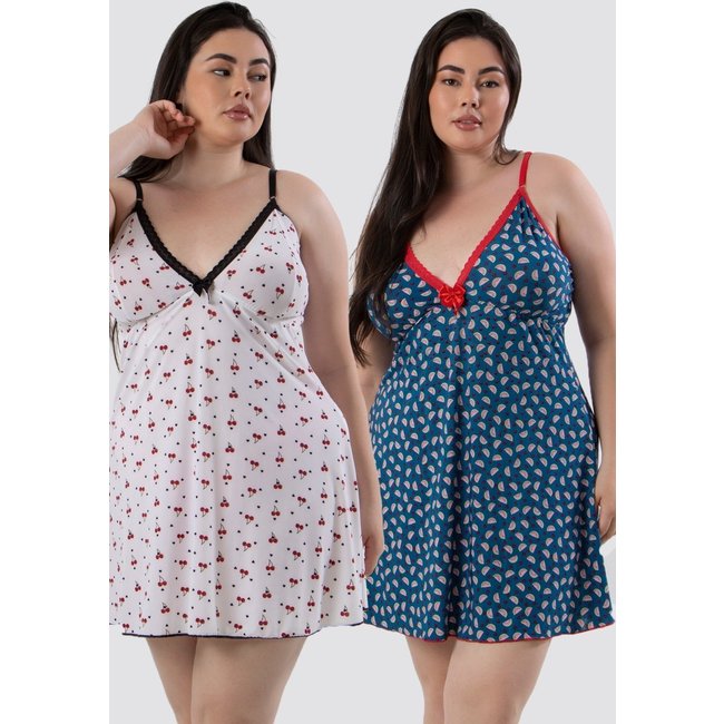 Kit 2 Camisolas Diluxo Plus Size liganete Estampas Variadas