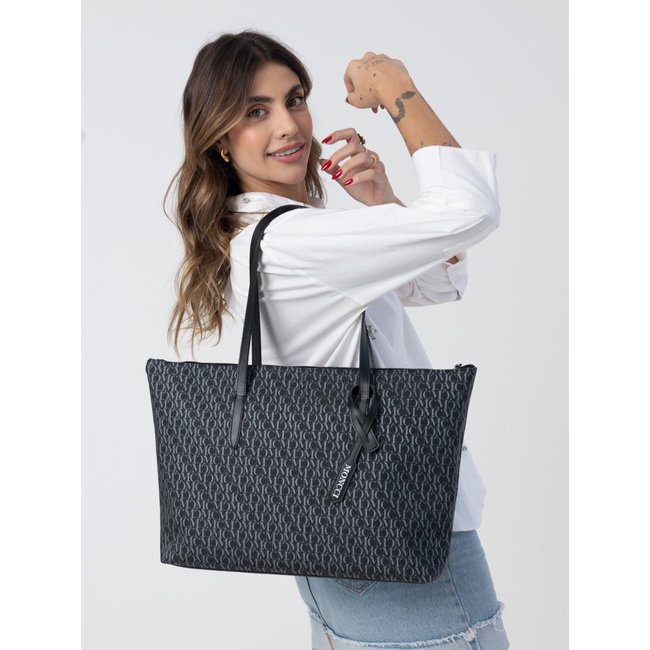 Bolsa de Ombro Grande Moncci Fechamento de zíper Monograma Cinza