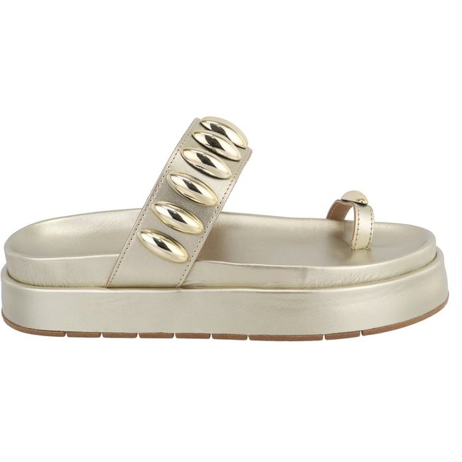 Sandália Papete Flatform Amarena Dourado Encaixe Dedos Detalhes Amêndoas