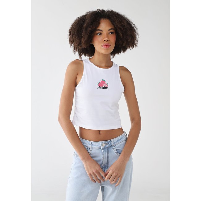 Regata Cropped Feminina adidas Sportswear Estampa Morango Branca