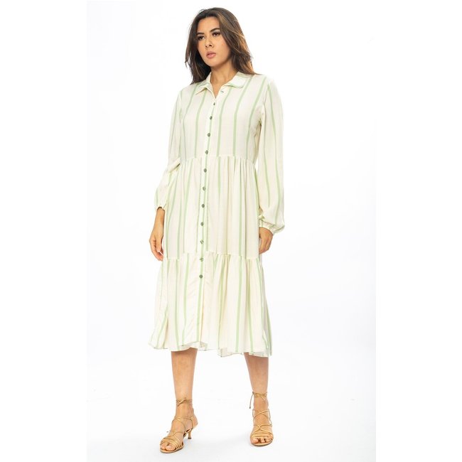 Vestido Midi Amazônia Vital Estampa Essencial Listrado Verde