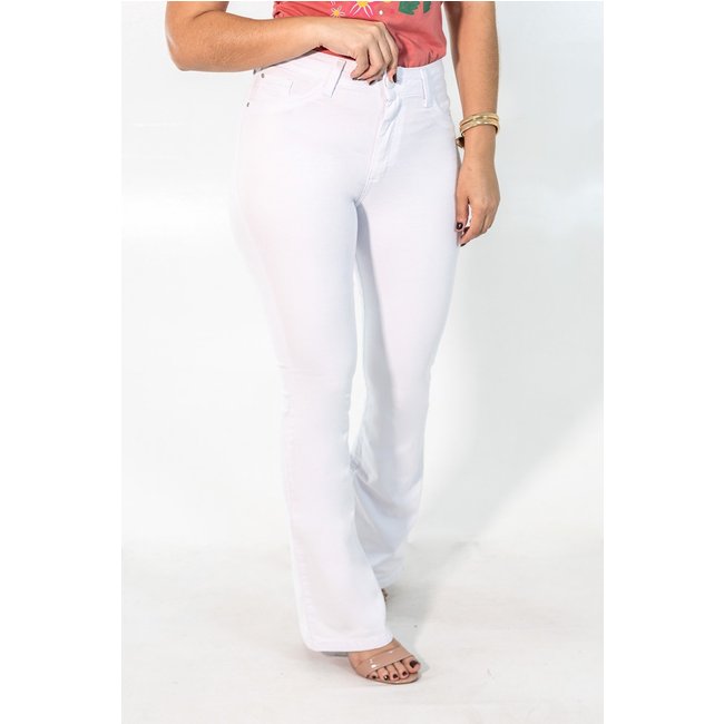 Calça Flare Alta Branca Feminina Sarja Elastano Anticorpus