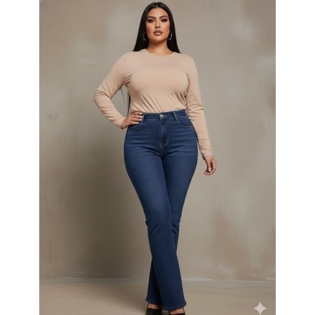 Calça Jeans Feminina Tex Jeans Flare Elegância e Conforto Para Você Azul Escura