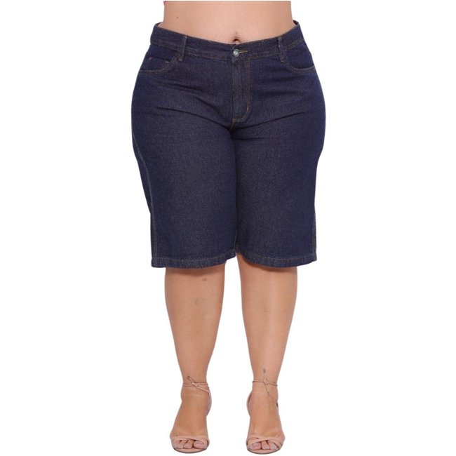 Bermuda Feminina Plus Size Jeans Escuro