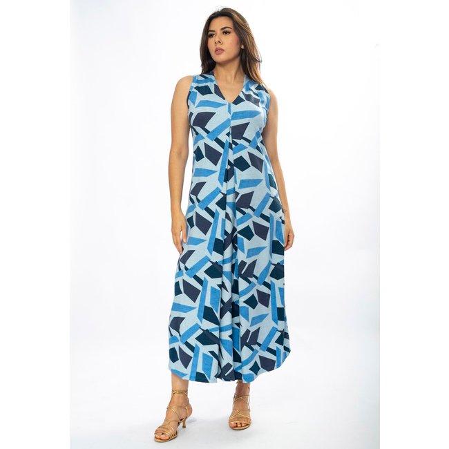 Vestido Longo Amazônia Vital Acará Malha Estampa Caminhos de Azul