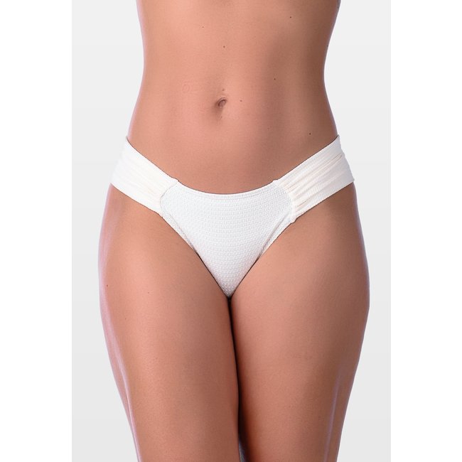 Calcinha Summer Soul Cintura Baixa Lateral Dupla Franzida Texturizada Off White