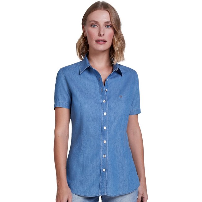 Camisa Jeans Dudalina Essentials In24 Azul Claro Feminino