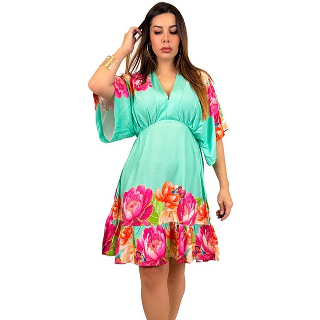 Vestido Dress Code Moda Curto Floral Azul
