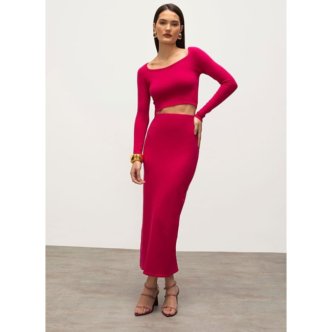 Saia Iódice Midi Reta Com Fenda Pink