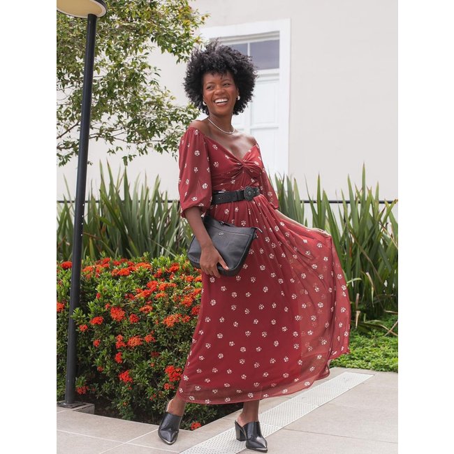 Vestido Tule Longo Manga 3/4 Autentique Feminino BORDO