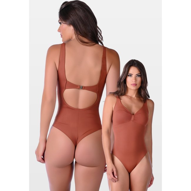 Maiô Fio Dental Duplo Summer Soul Decote V Com Bojo e Fecho Marrom