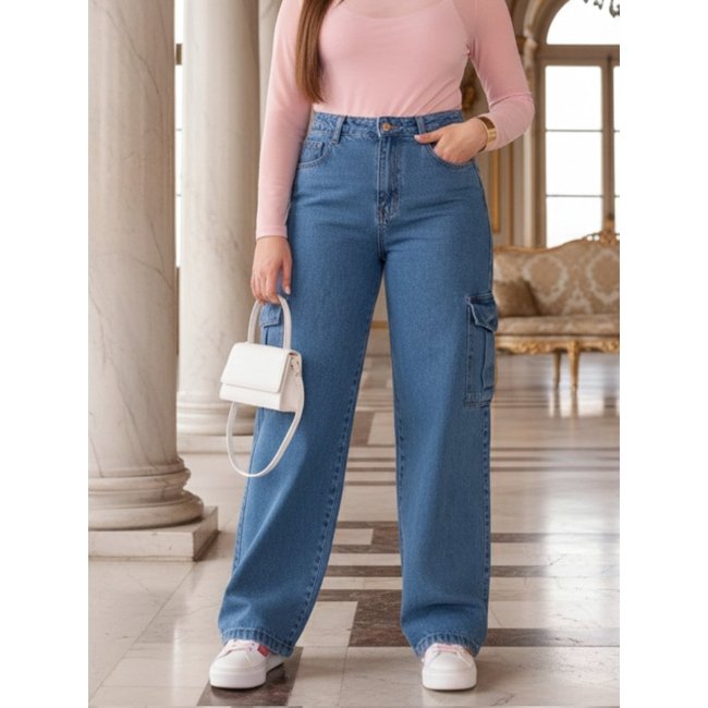 Calça Widleg Cargo CCW Capital Média Feminina Básica e Confortável