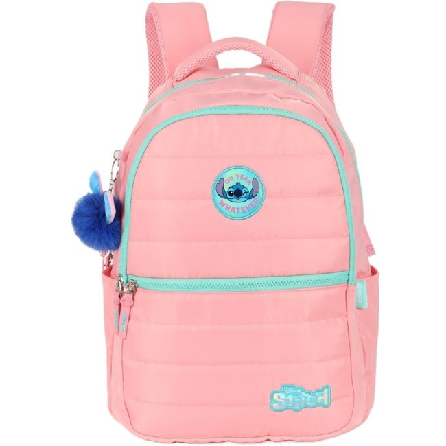 Infantil - Mochila de Costas Média Juvenil Náilon Matelassê Notebook Stitch Disney Laranja