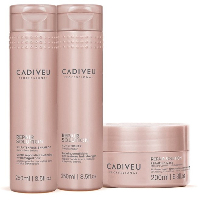 Kit Cadiveu Repair Solution Shampoo Sem Sulfato Condicionador e Máscara (3 produtos)