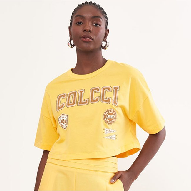 Camiseta Colcci Shield Pr26 Amarelo Macao Feminino